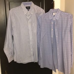 2 Pack Dress Shirt Button Down Blue Stripe Checker